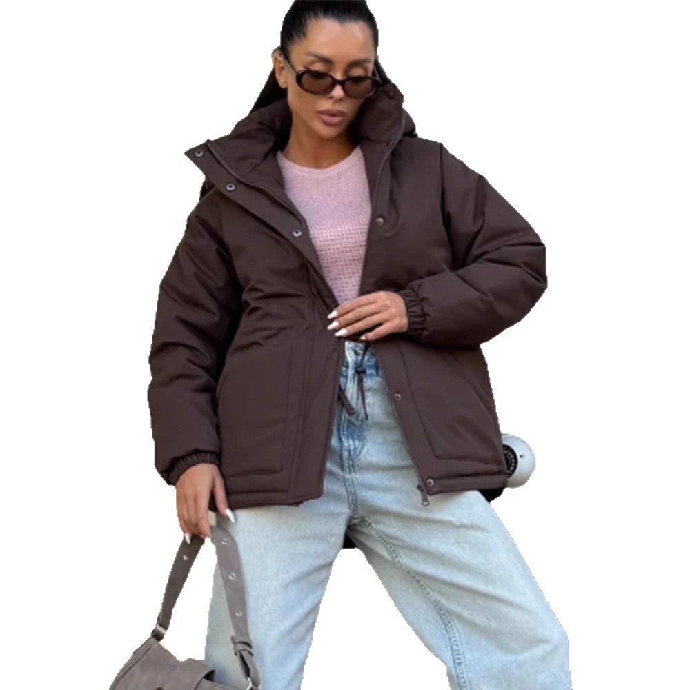Damen Steppparka mit hohem Kragen, tailliertem Kordelzug und Kapuze Drune