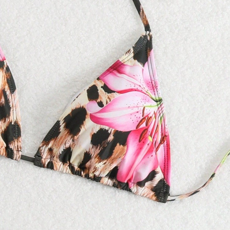 Damen Bikini-Set mit elegantem Leopardenmuster und verspielten Blumendetails Drune