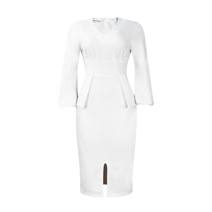 Damen Figurbetontes Midi-Kleid mit Puffärmeln und Schlitz Drune