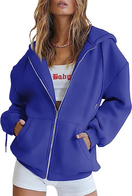 Damen nan übergroße Kapuzenjacke mit durchgehendem Reißverschluss und Kängurutaschen Drune