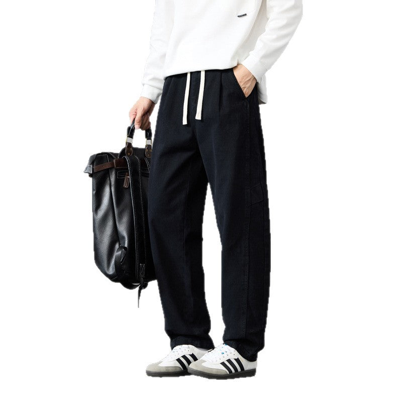 Herren Weite Baumwoll-Canvas Cargo-Hose mit Tunnelzugbund und Mehrfachtaschen Drune