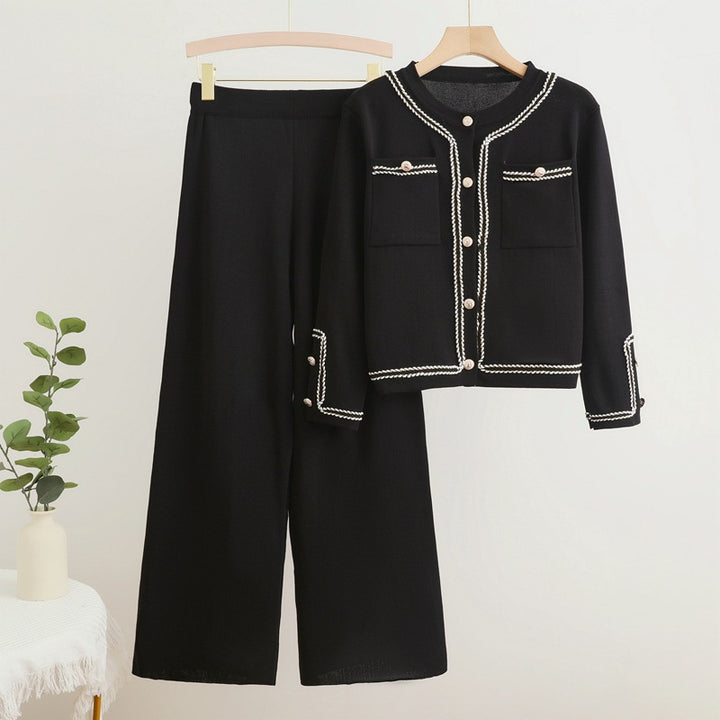 Damen elegantes Zweiteiler-Set mit strukturiertem Blazer und weitem Hosen Drune