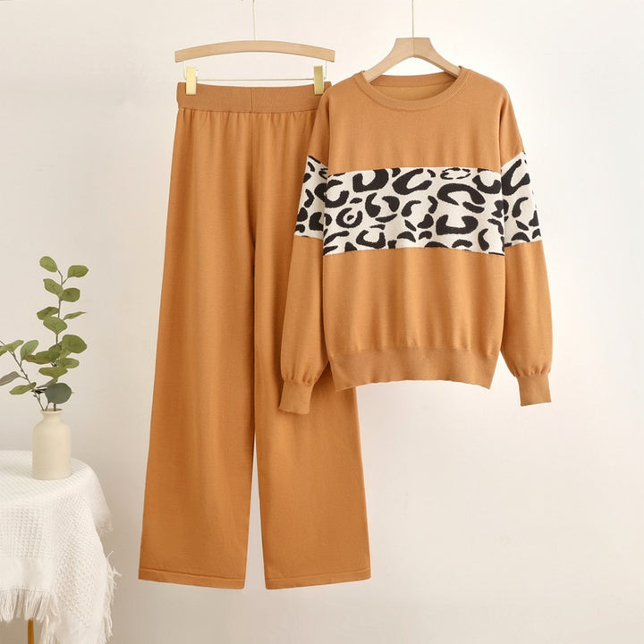 Damen modisches Freizeit-Loungewear-Set mit angesagtem Leopardenmuster Drune