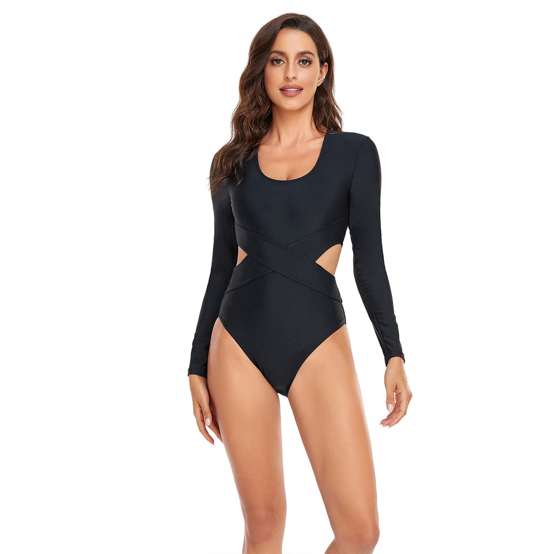 DamenSportlicher Langarm-Badeanzug mit modischem Cut-Out-Design Drune