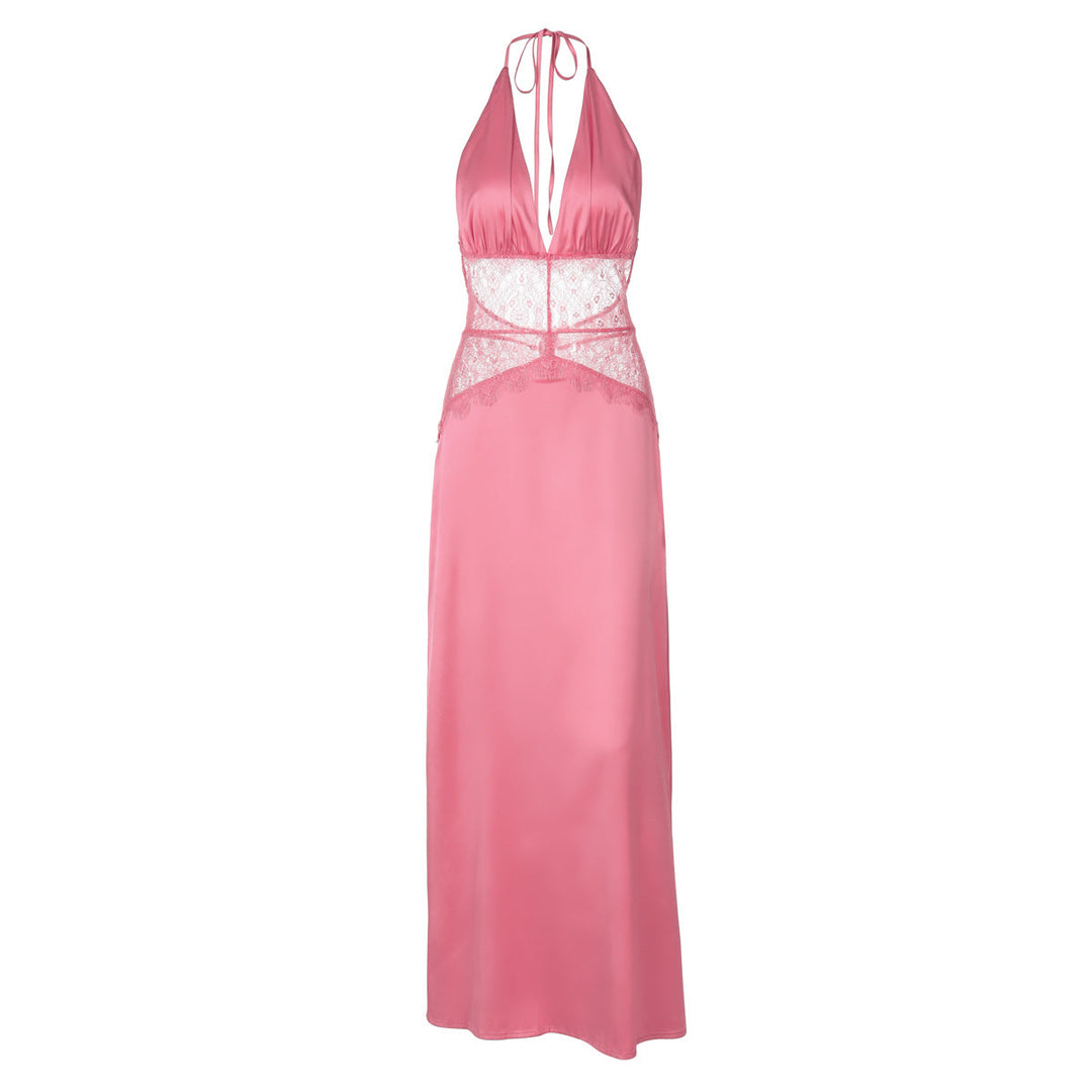 Damen Langes Nachtkleid mit transparenten Spitzenakzenten Drune