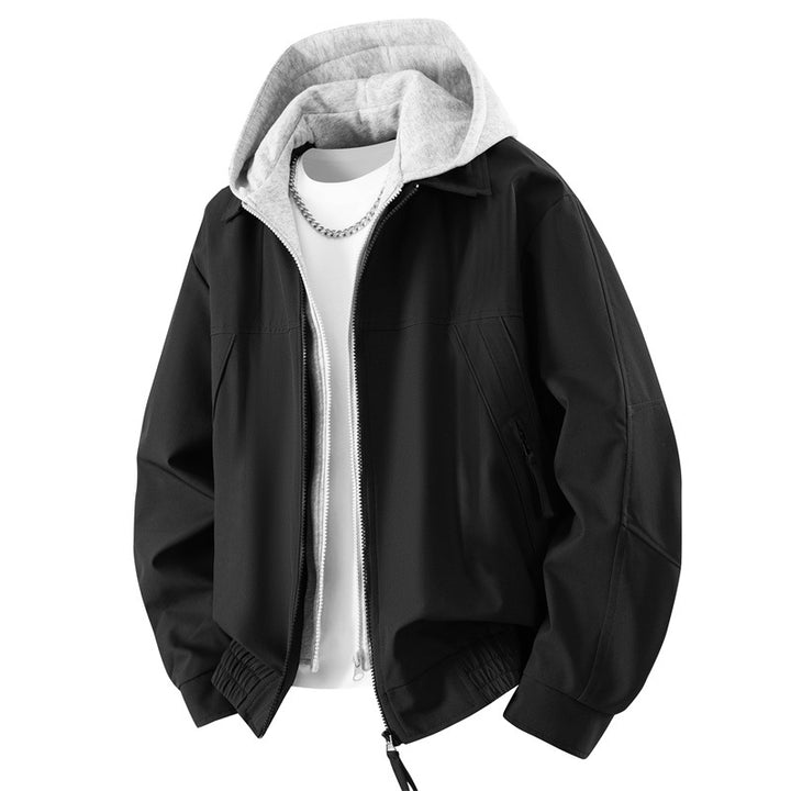Herren Lässige Lagen‑Bomberjacke mit integrierter Kapuzen‑Innenjacke, Zwei‑Wege‑Reißverschluss & elastischem Saum Drune