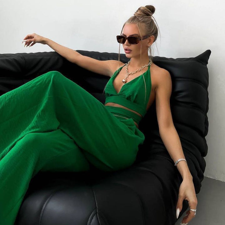 Damen Elegantes Zweiteiler-Set mit fließendem Stoff und tailliertem Design Drune
