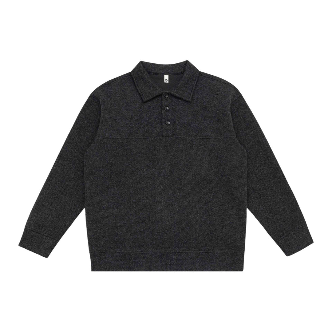 Unisex Feinstruktur-Polokragenpullover mit halber Knopfleiste und geripptem Saum Drune