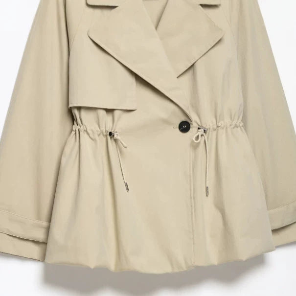 Damen Kurze Taillierte Trenchjacke mit Kordelzug und weitem Revers Drune