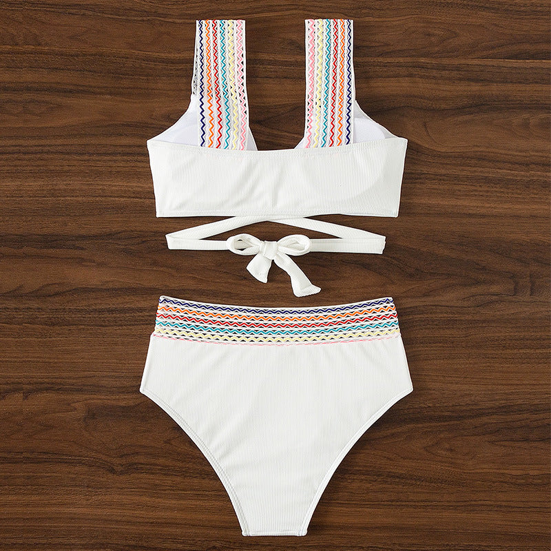 Damen Hochtailliertes Bikini-Set mit farbenfrohem Trägerdesign Drune