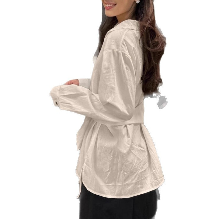 Damen Modische Bluse mit Bindegürtel und lässigem Schnitt Drune