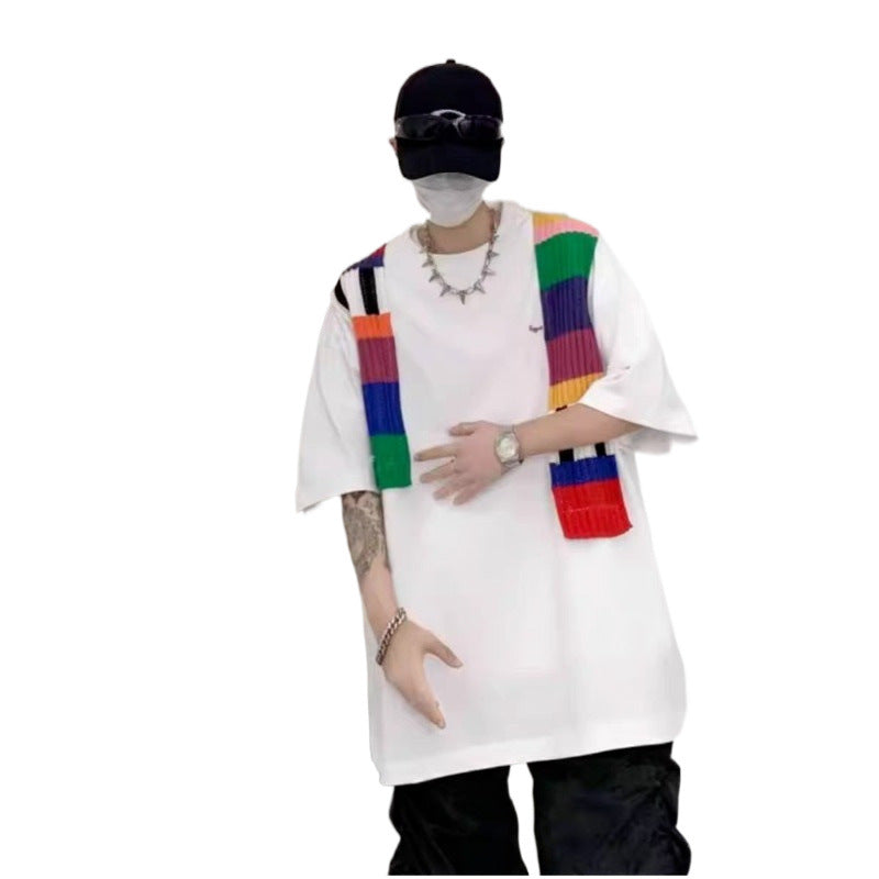 Unisex Oversized T-Shirt mit buntem Strickdetail Drune