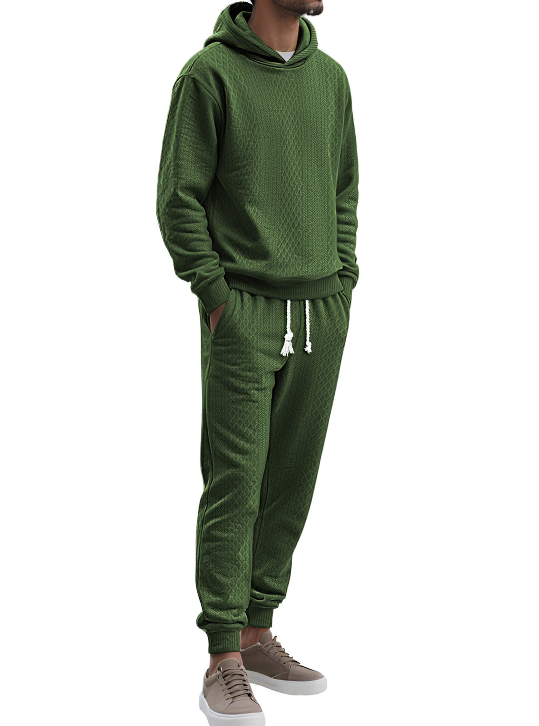 Herren Strukturierter Lounge-Set mit Kapuzenpullover und Jogginghose Drune