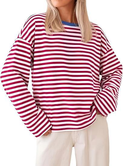 Damen gestreiftes Langarmshirt mit lässigem Schnitt und rundem Halsausschnitt