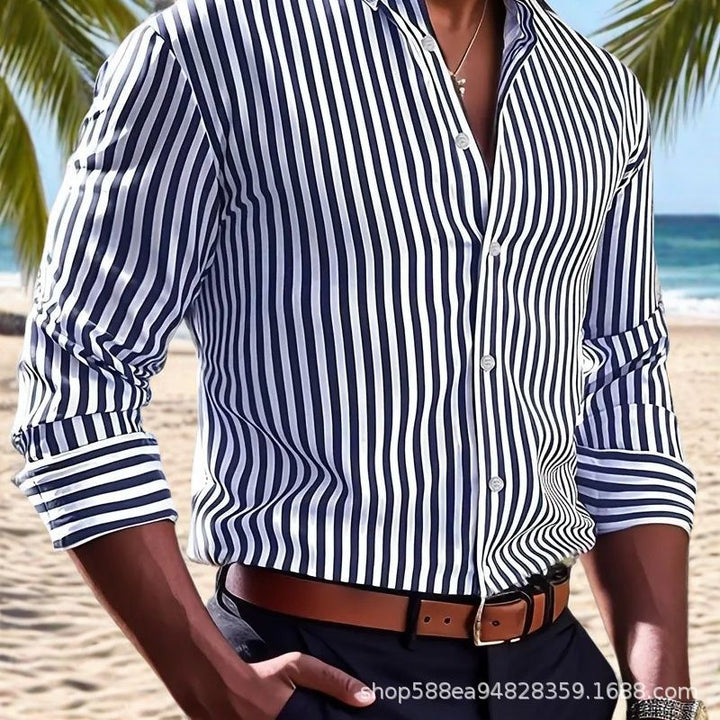 Herren Elegantes Langarm Hemd mit feinem Streifenmuster Drune