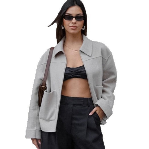 Damen Lässige Oversized-Jacke mit praktischen Taschen und elegantem Kragen Drune