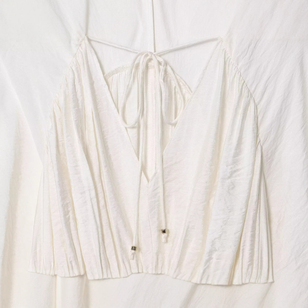 Damen Boho-Bluse mit Smock-Taillenbund, V-Ausschnitt und Ballonärmeln Drune