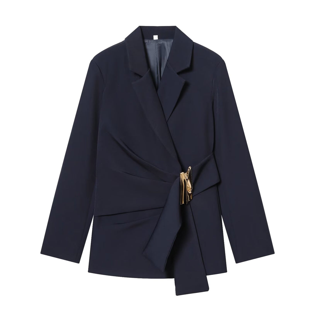 Damen Zweiteiliges Wickelblazer- und Palazzo-Anzugset mit Ziergürtel Drune