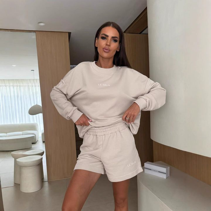 Damen lässiges Freizeit-Set mit oversized Sweatshirt und bequemen Shorts Drune