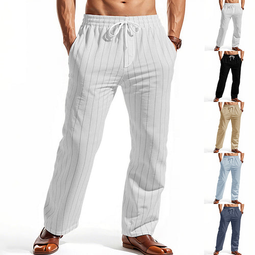Herren nan lässige Nadelstreifen-Freizeithose mit elastischem Kordelbund Eingrifftaschen und geradem Bein Drune