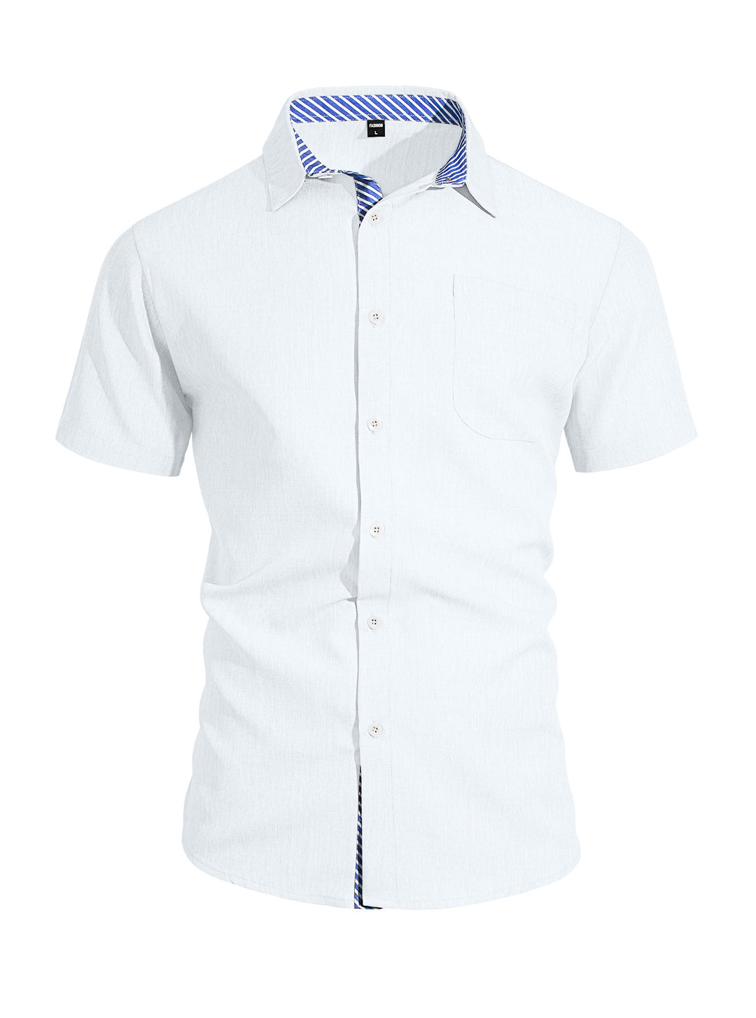 Herren nan Business-Casual Kurzarmhemd mit gestreiftem Kragenfutter und Brusttasche Drune