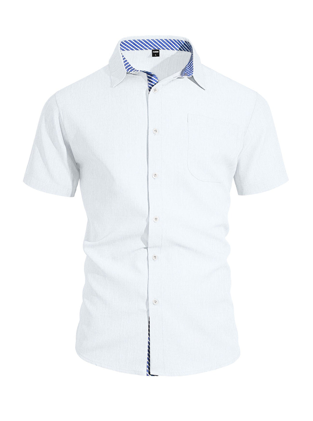 Herren nan Business-Casual Kurzarmhemd mit gestreiftem Kragenfutter und Brusttasche Drune