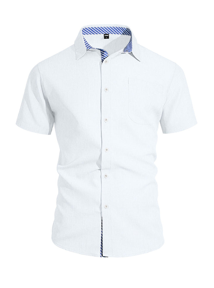 Herren nan Business-Casual Kurzarmhemd mit gestreiftem Kragenfutter und Brusttasche Drune