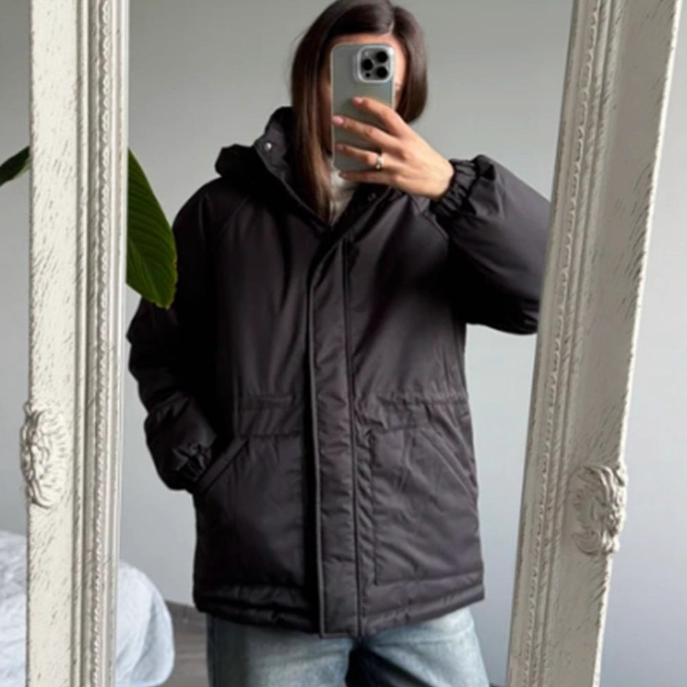 Damen Steppparka mit hohem Kragen, tailliertem Kordelzug und Kapuze Drune