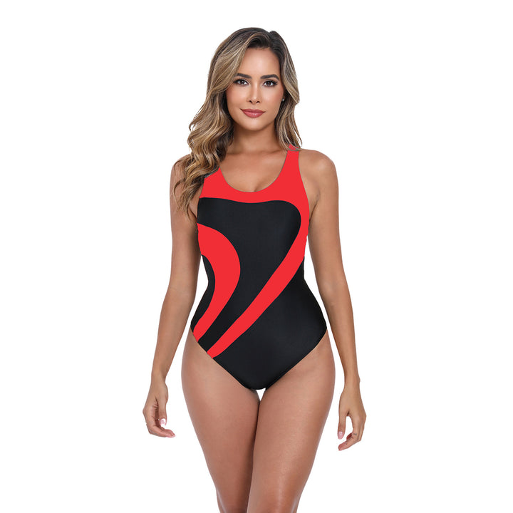 Damen Sportlicher Einteiler Badeanzug mit dynamischem Mustermix Drune