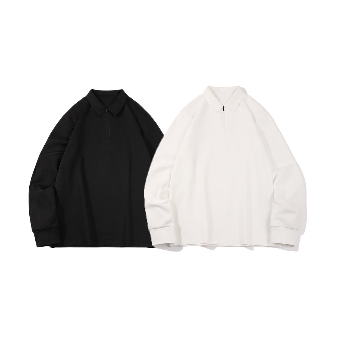 Unisex Oversized Halbzip-Pullover mit Hemdkragen und Technical-Scuba-Stoff Drune