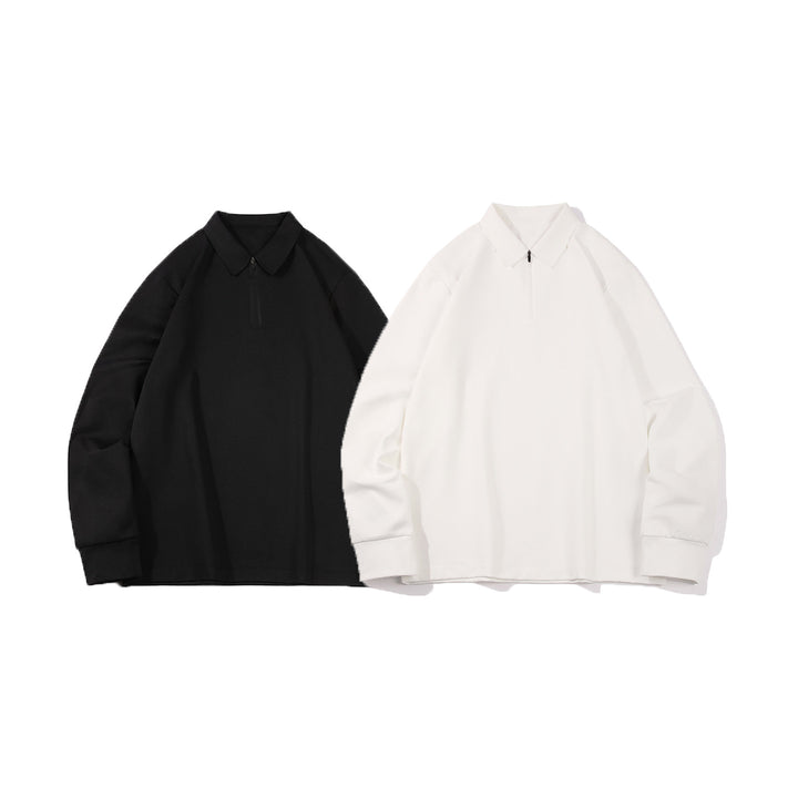 Unisex Oversized Halbzip-Pullover mit Hemdkragen und Technical-Scuba-Stoff Drune