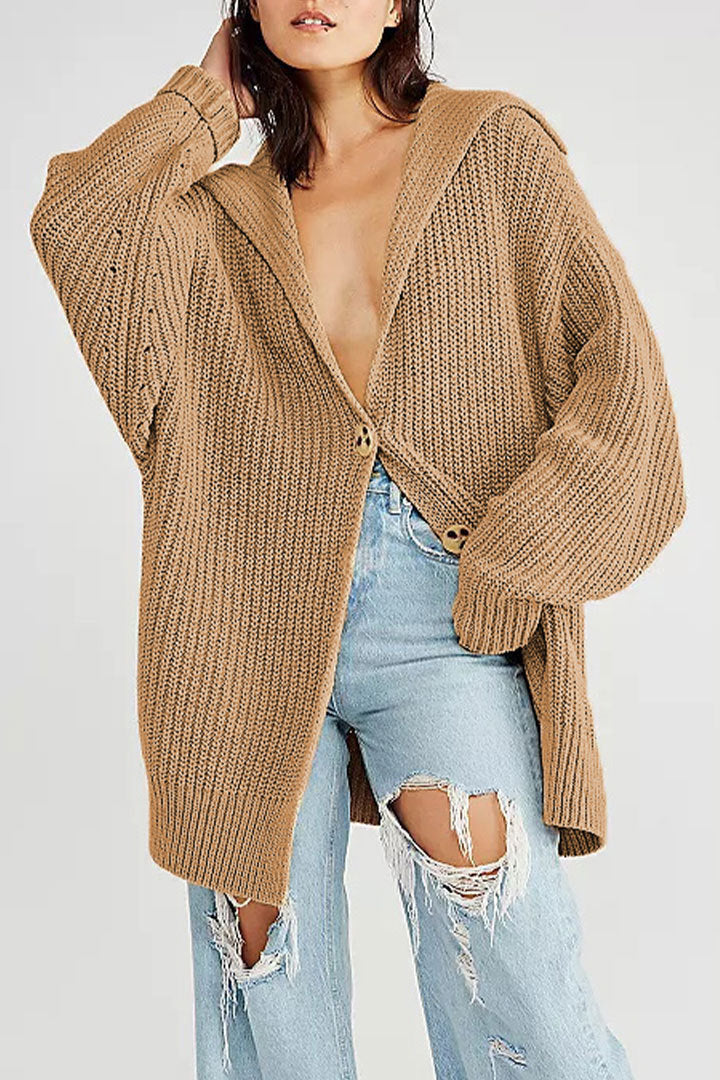 Damen lässige Strickjacke mit lockerer Passform und großen Knöpfen Drune