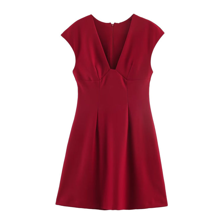Damen elegantes Kurzkleid mit V-Ausschnitt und A-Linien-Schnitt Drune