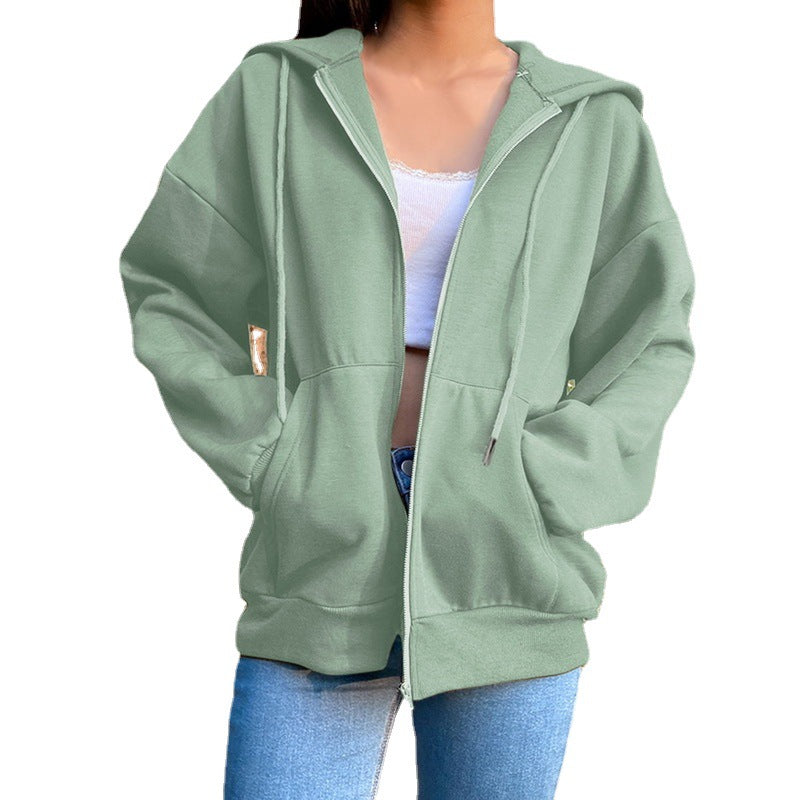 Damen nan legerer Kapuzen-Zipper mit Oversize-Passform, Kängurutaschen und durchgehendem Reißverschluss Drune