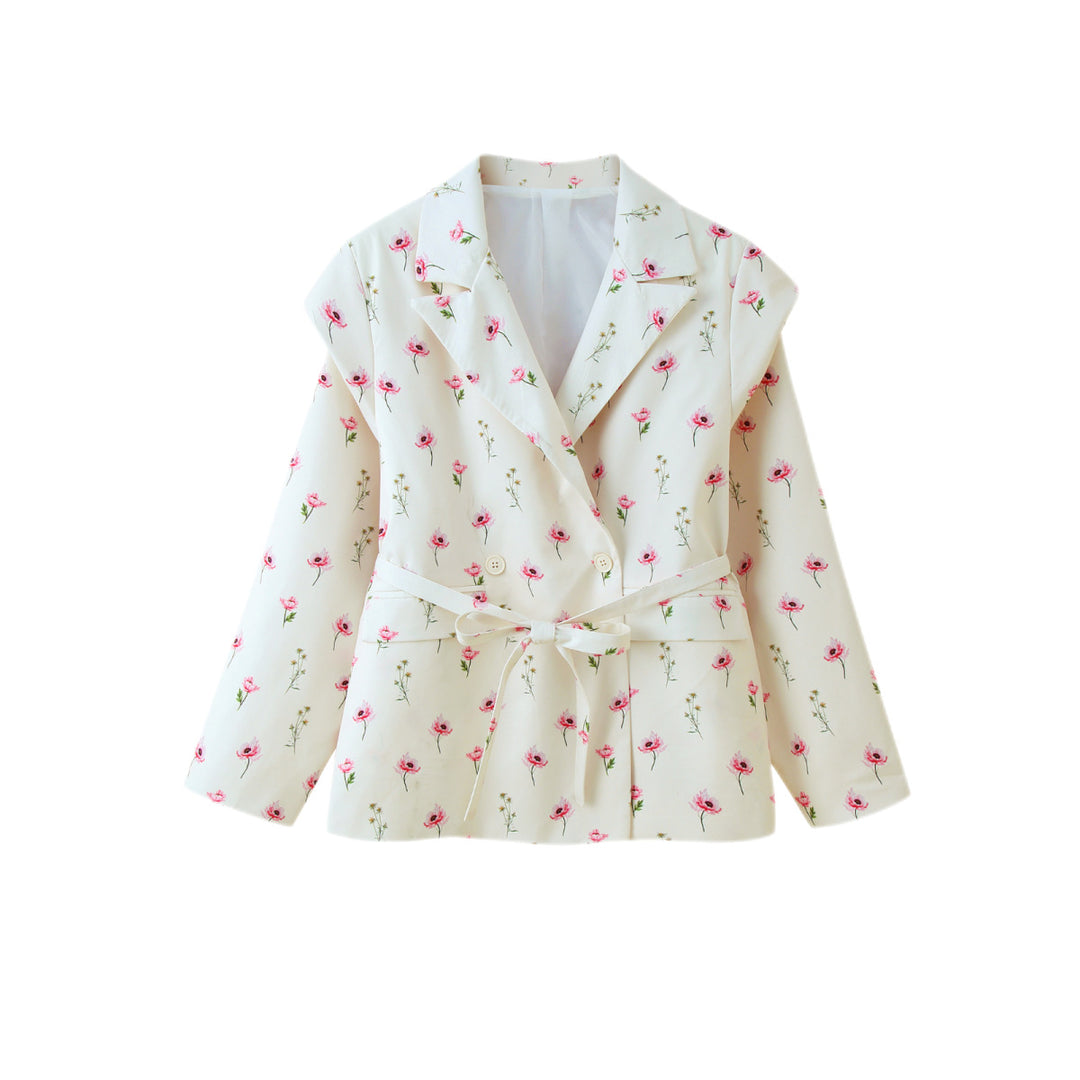 Damen elegante Blazerjacke mit taillierbarem Gürtel Drune