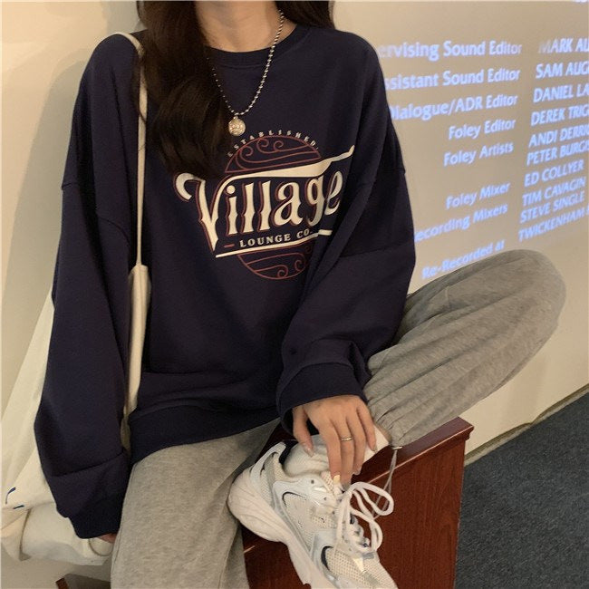 Damen lässiger Oversized Pullover mit kreativem Druck und bequemen, atmungsaktiven Materialien Drune