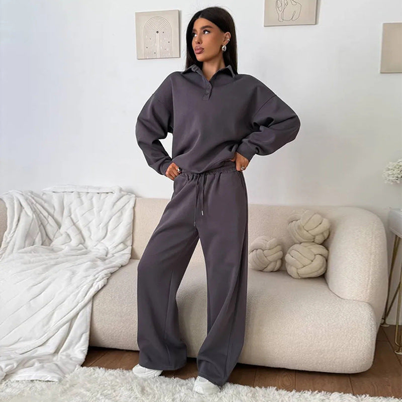 Damen Sportliches Loungewear-Set mit hohem Kragen und weitem Schnitt Drune