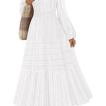 Damen Maxikleid mit voluminösen Ärmeln und detailreicher Taillenbetonung Drune