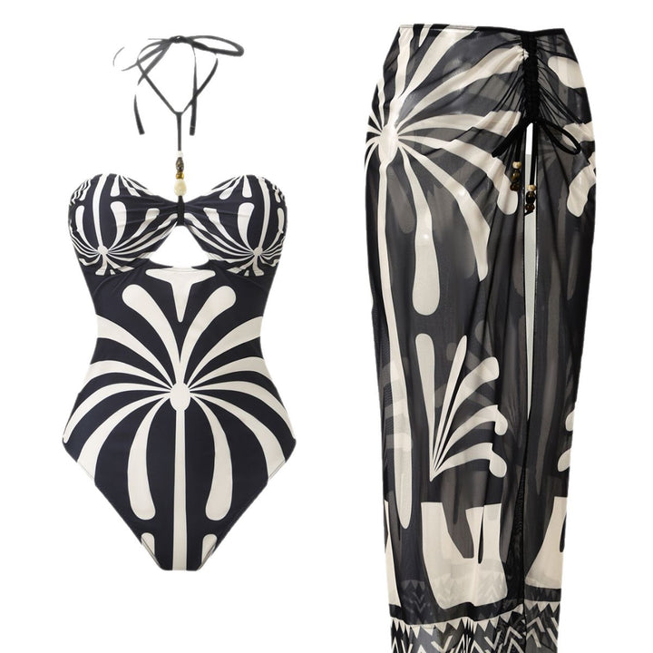 Damen Eleganter Bandeau-Badeanzug mit passendem transparenter Langrock Drune