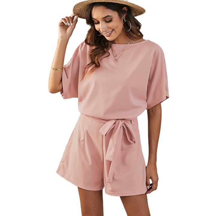 Damen Einteiler Jumpsuit mit lässigem Schnitt und Bindegürtel Drune