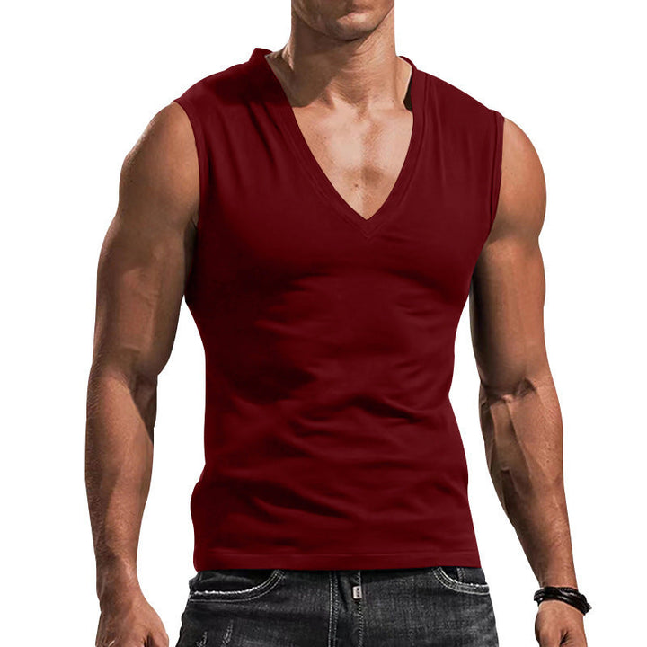 Herren nan ärmelloses Muskelshirt mit tiefem V-Ausschnitt aus dehnbarem Jersey und körpernaher Passform Drune