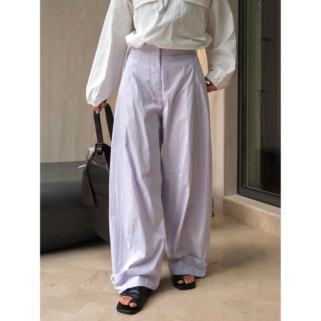 Damen Weite High‑Waist Palazzohose aus leichtem Baumwollmix mit verstellbarem Saumdetail Drune