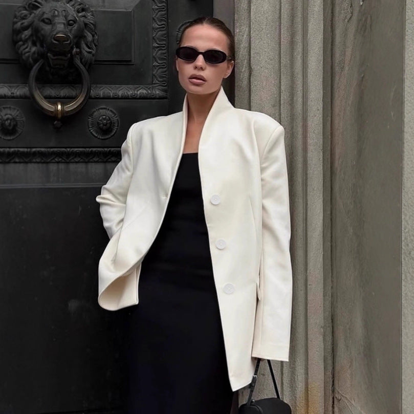 Damen Modischer Oversized Blazer mit strukturiertem Kragen und eleganten Knopfdetails Drune