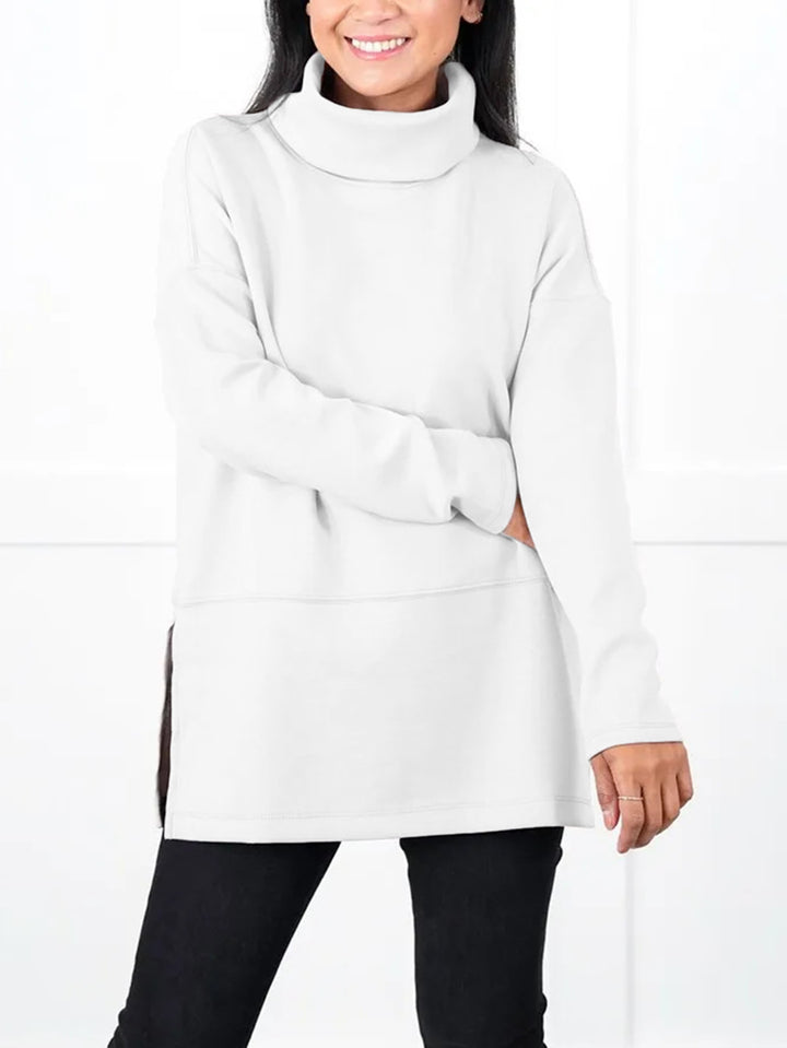 Damen Oversize Sweat-Tunika mit hohem Rollkragen, seitlichen Schlitzen und verlängertem Saum Drune