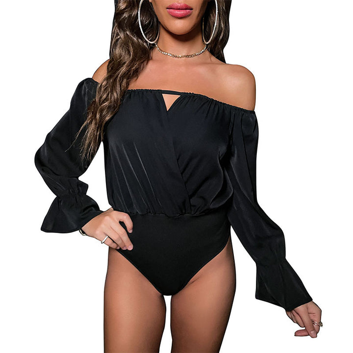 Damen Off-Shoulder Satin-Wickelshirt mit Schlitzdetail und Ballonärmeln Drune