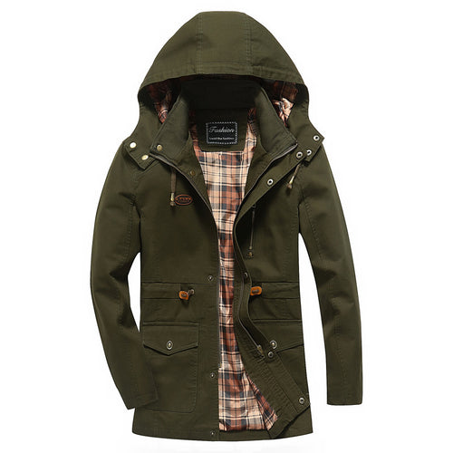 Herren Kapuzen-Canvasparka mit karierter Innenfütterung und Multifunktions‑Taschen Drune