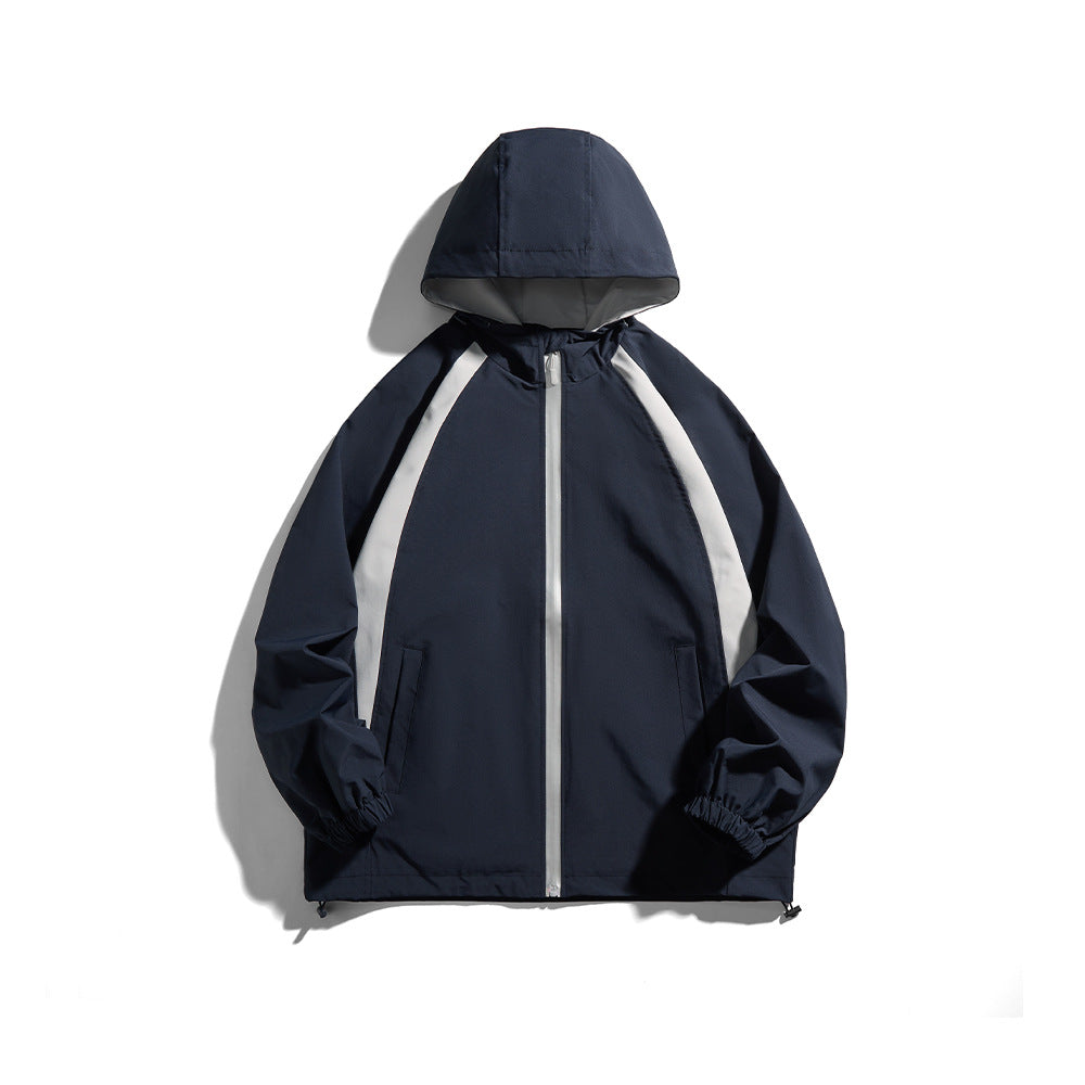 Herren Kapuzen-Windjacke im sportiven Colorblock-Design mit verstellbarem Saum Drune