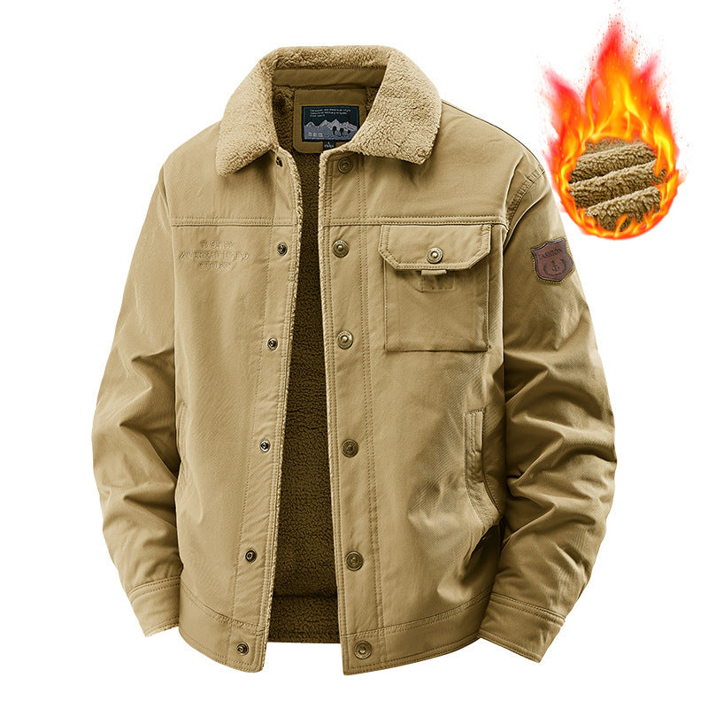 Herren nan gefütterte Canvas-Jacke mit Sherpa-Kragen, wärmendem Teddyfutter und funktionalen Brusttaschen Drune