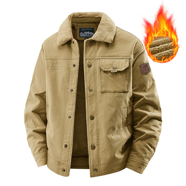 Herren nan gefütterte Canvas-Jacke mit Sherpa-Kragen, wärmendem Teddyfutter und funktionalen Brusttaschen Drune