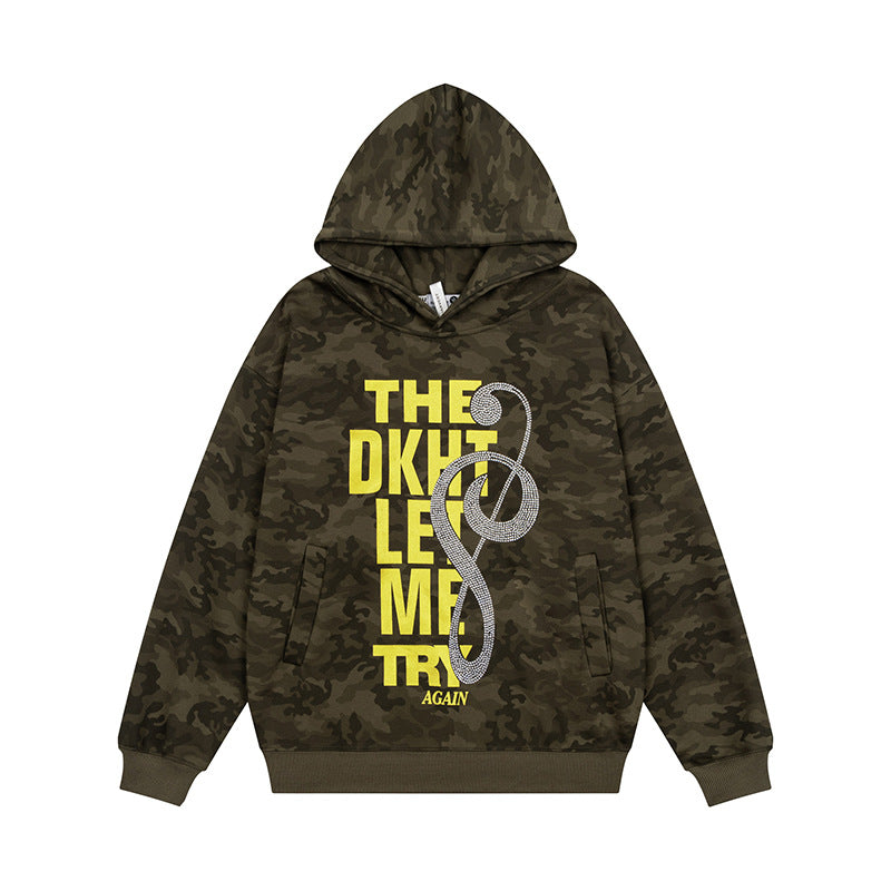 Damen Kapuzenpullover mit Strass-Frontprint, Relaxed-Fit und seitlichen Eingrifftaschen Drune